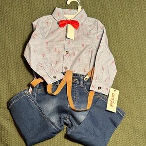 NWT Cat & Jack Baby Candy Cane Dress Shirt Outfit, 18m
